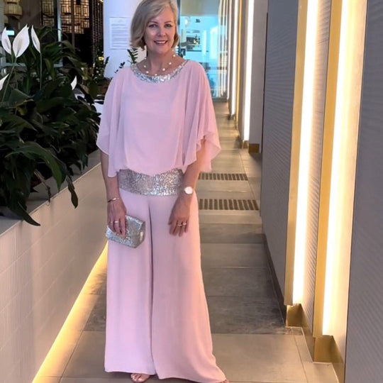 Women's Elegant Set with Embellished Top and Wide-Leg Pants