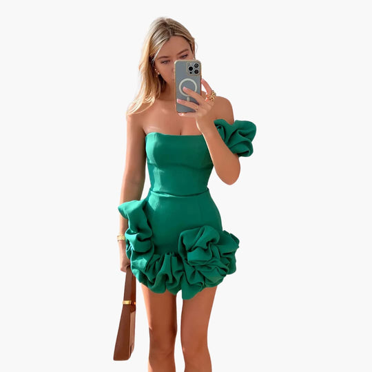 Women’s Satin Dress with One-Shoulder and Ruffle