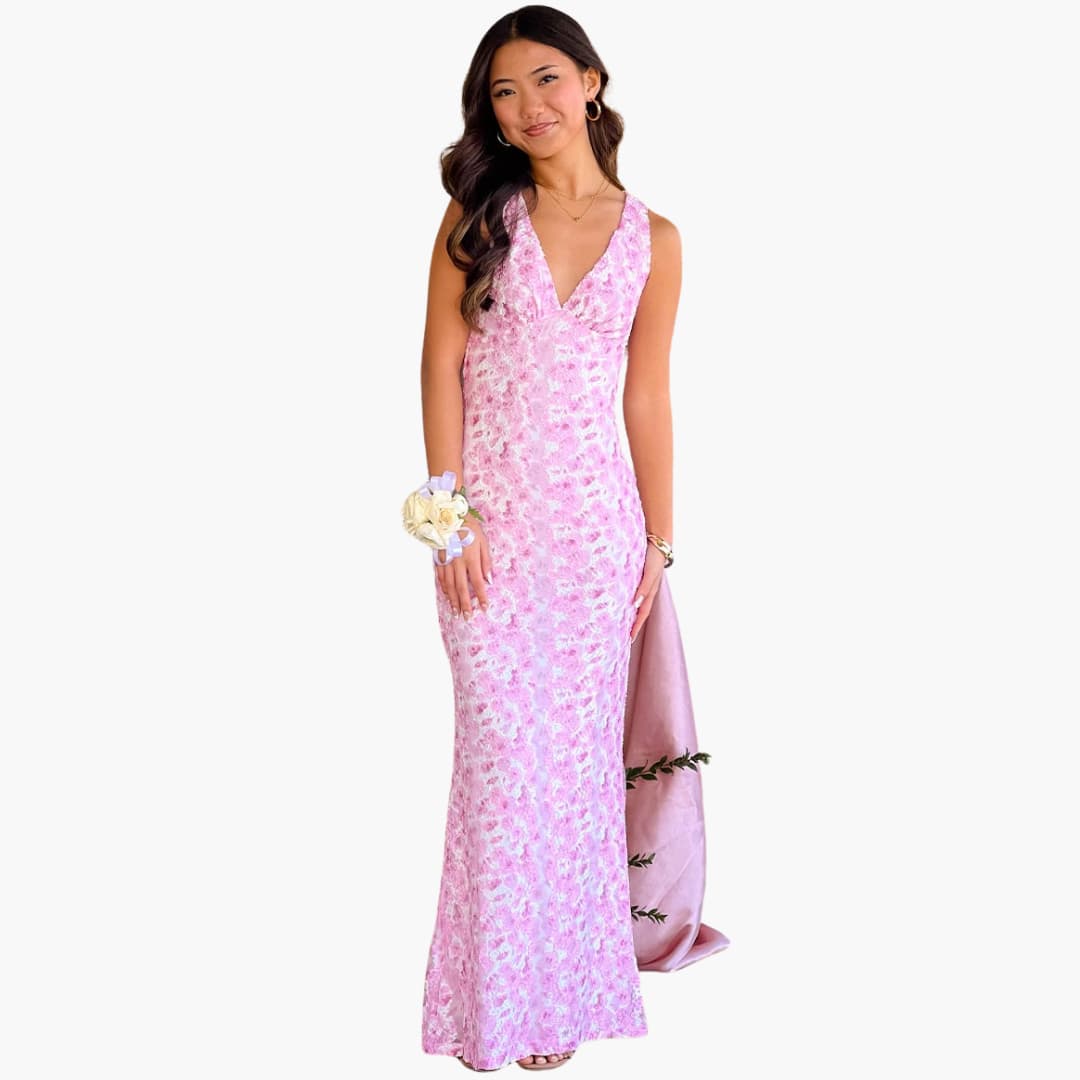 Women’s Maxi Dress with Lace Overlay and Open Back