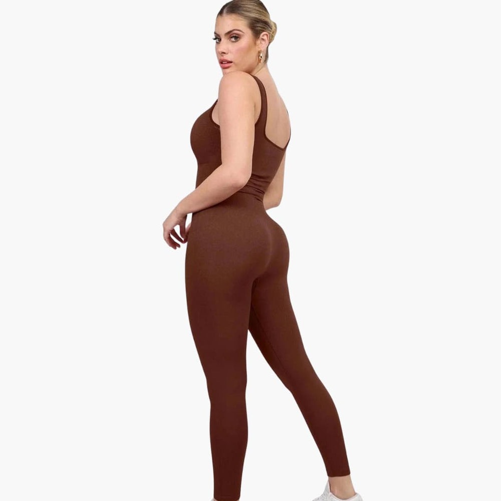 Women’s Sleeveless Jumpsuit with Square Neck and Seamless Fit