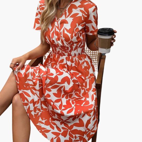 Women's Wrap Dress with V-Neck and Elastic Waist