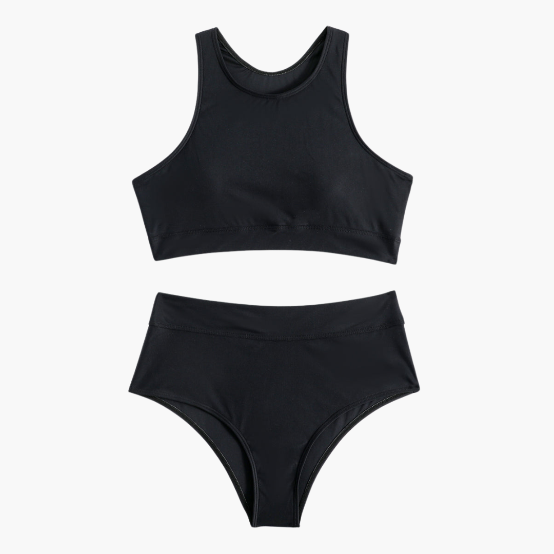 Women’s Bikini Set with Bustier Top and High-Waisted Bottoms