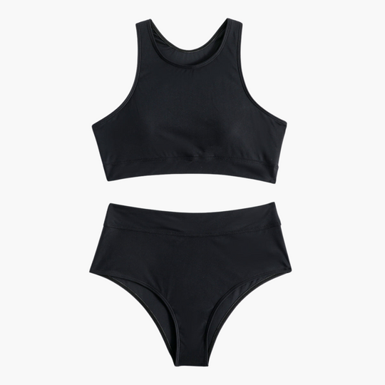 Women’s Bikini Set with Bustier Top and High-Waisted Bottoms