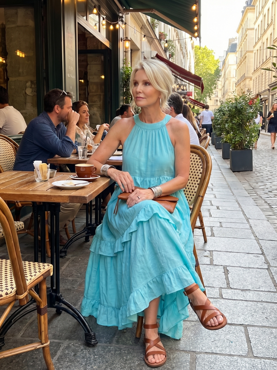 Katia | Tiered Ruffle Halter Maxi Dress