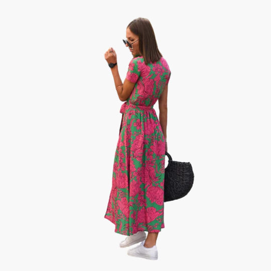 Women’s Midi Dress with Wrap Front and Tie Belt