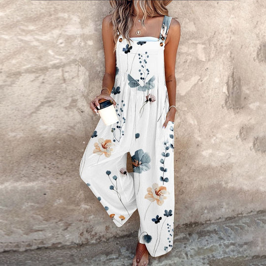 Women's Dungaree with Adjustable Straps and Statement Print