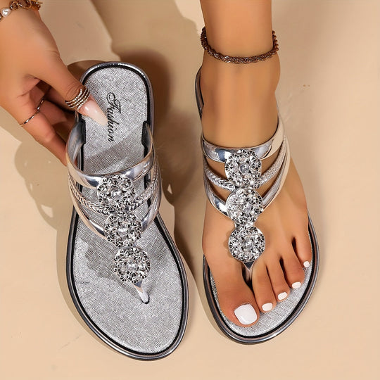 Women's Glam Sandals with Crystal Accents and Cushioned Insoles