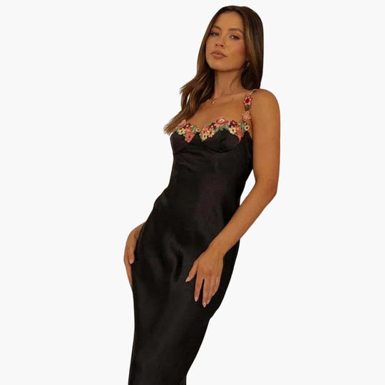 Women’s Embroidered Sleeveless Dress with Spaghetti Straps