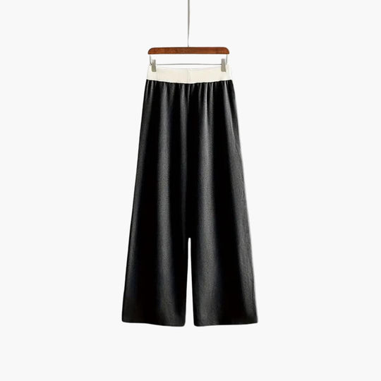 Women's Sweater Set with V-Neck Design and Wide-Leg Trousers