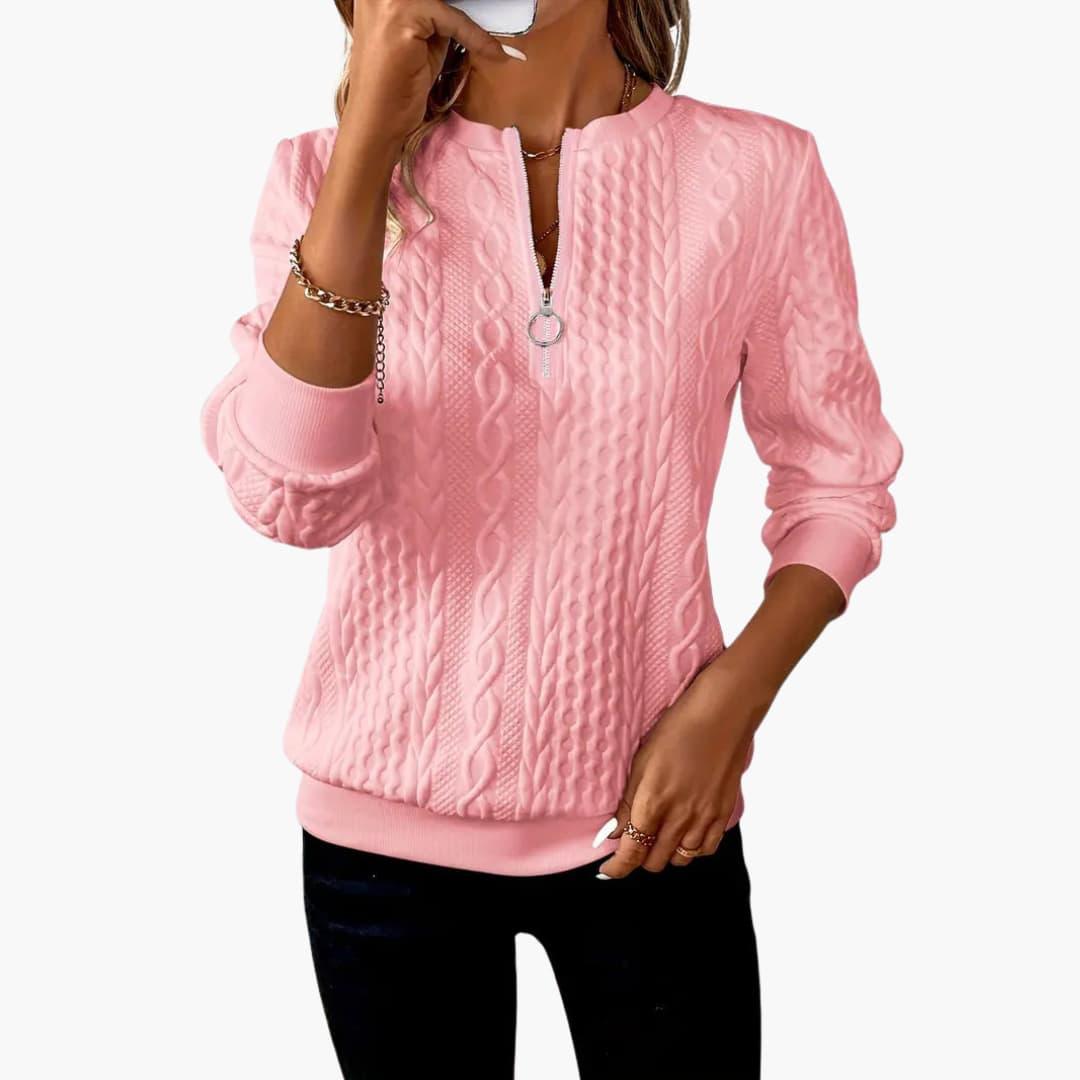 Cable Knit Zip Sweater – Women's Long Sleeve Pullover - Made by Jessica