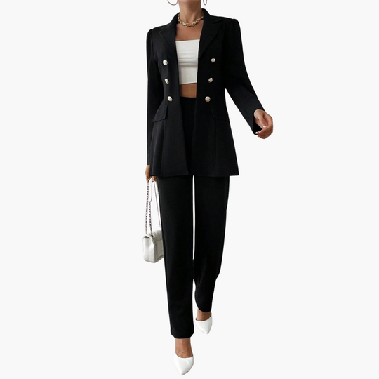 Women's Blazer Set with Notched Lapel and Straight Leg Trousers