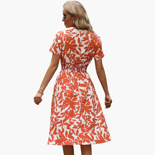 Women's Wrap Dress with V-Neck and Elastic Waist