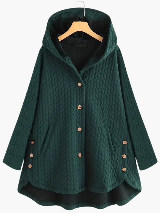 Women’s Hooded Winter Coat with Button-Up Front and Long Length