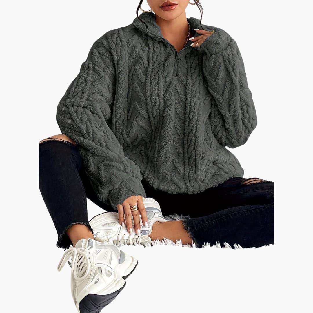 Cable Knit Half-Zip Fleece Sweatshirt - Cosy Fit for Women - Made by Jessica
