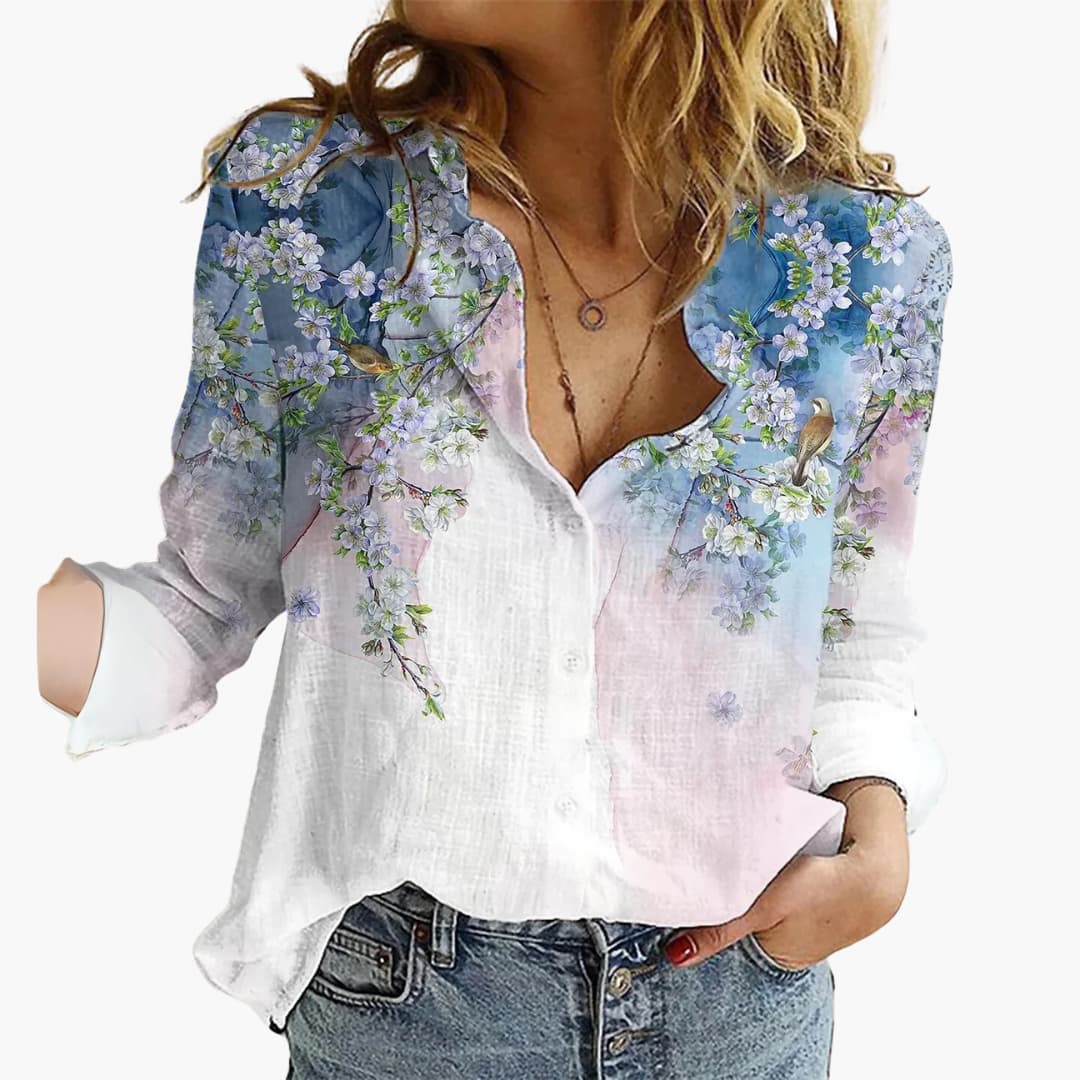 Women’s Blouse with Button Front and Roll-Up Sleeves