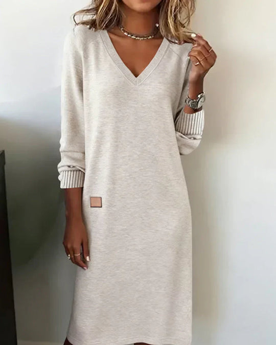 Women's Cozy Dress with V-Neckline and Breathable Fabric