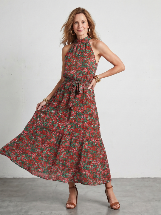 Anise | High Neck Floral Tiered Midi Dress