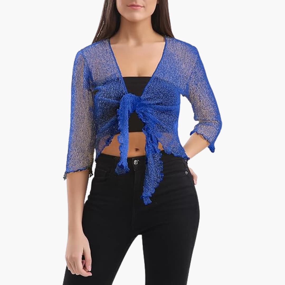 Women's Shrug with Tie Closure and Three-Quarter Sleeves