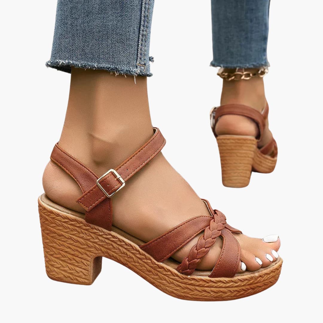 Women’s Wedge Sandals with Platform Sole and Buckle