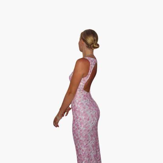 Women’s Maxi Dress with Lace Overlay and Open Back
