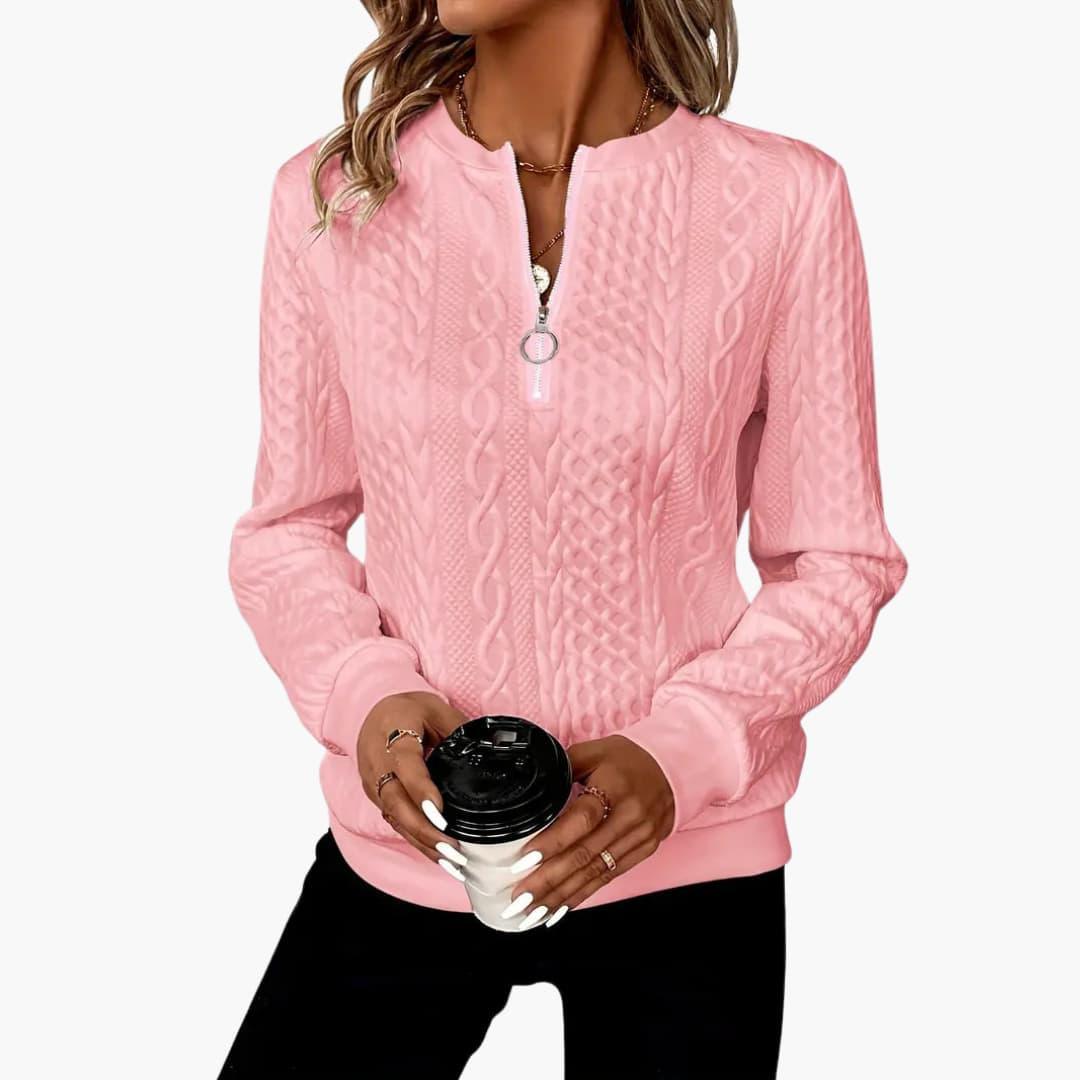 Cable Knit Zip Sweater – Women's Long Sleeve Pullover - Made by Jessica