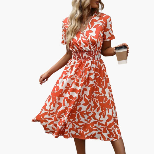Women's Wrap Dress with V-Neck and Elastic Waist