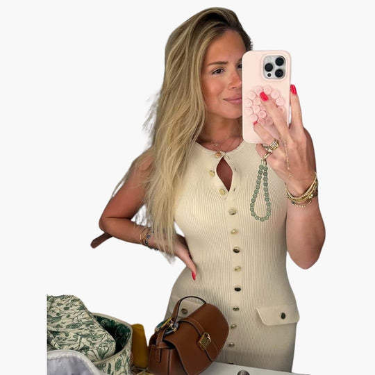 Women's Maxi Dress with Button-Front Fastening and Ribbed Texture