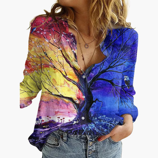 Women’s Blouse with Button Front and Roll-Up Sleeves