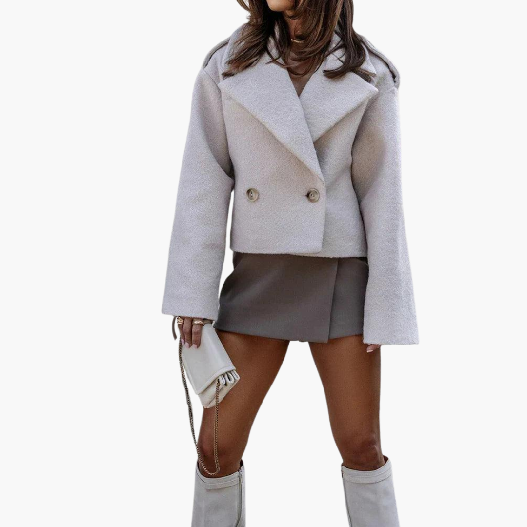 Women’s Cropped Jacket with Straight Hem and Long Sleeves