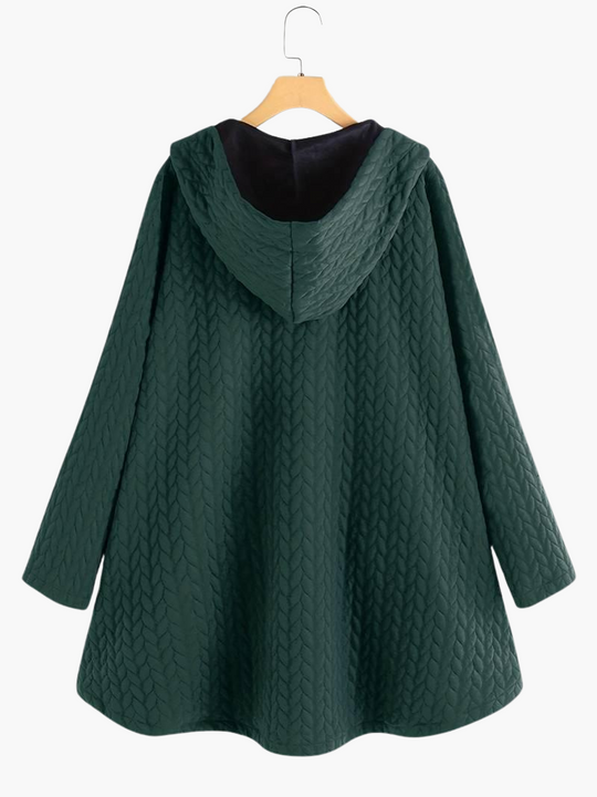 Women’s Hooded Winter Coat with Button-Up Front and Long Length