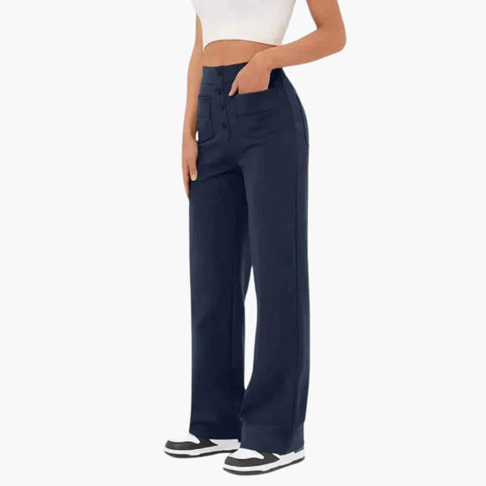 Women's Casual Trousers with Waistband and Front Pockets