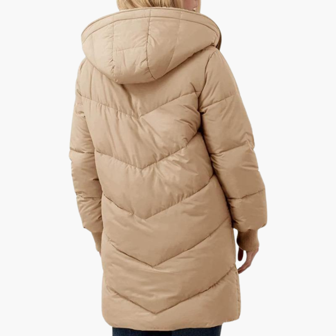 Women’s Hooded Puffer Coat with Fleece Lining and Slim Fit