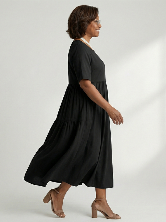 Ciren | Simple Gather Midi Dress