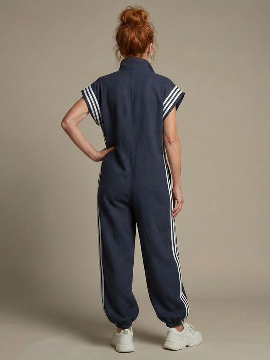 Lark | Zip Front Stripe Panel Jumpsuit