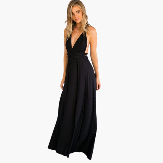 Women’s Convertible Maxi Dress with Backless Design and Adjustable Waist