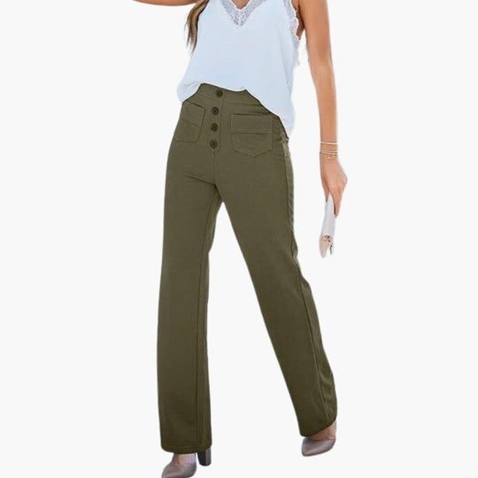 Women's Casual Trousers with Waistband and Front Pockets