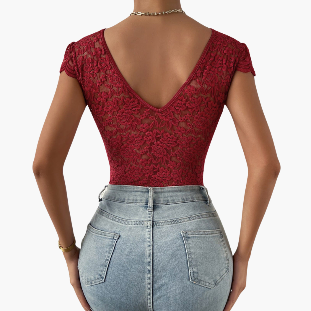 Women’s Lace Bodysuit with V-Neck and Fitted Silhouette