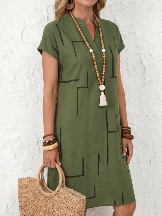 Adriana | Short Sleeve Abstract Print Knee Length Dress