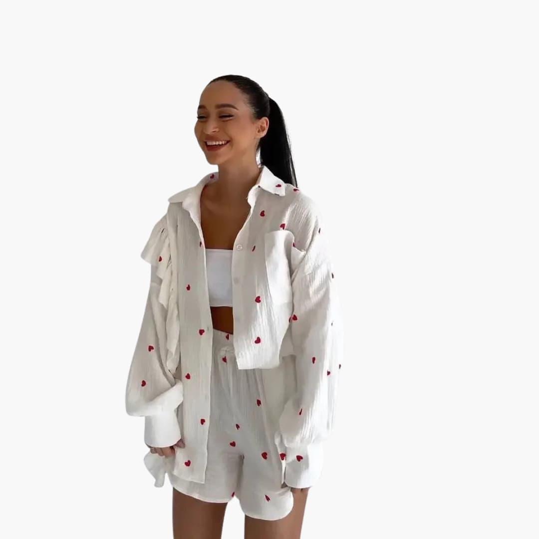 Women's Two-Piece Co-Ord Set with Button-Down Shirt and Shorts