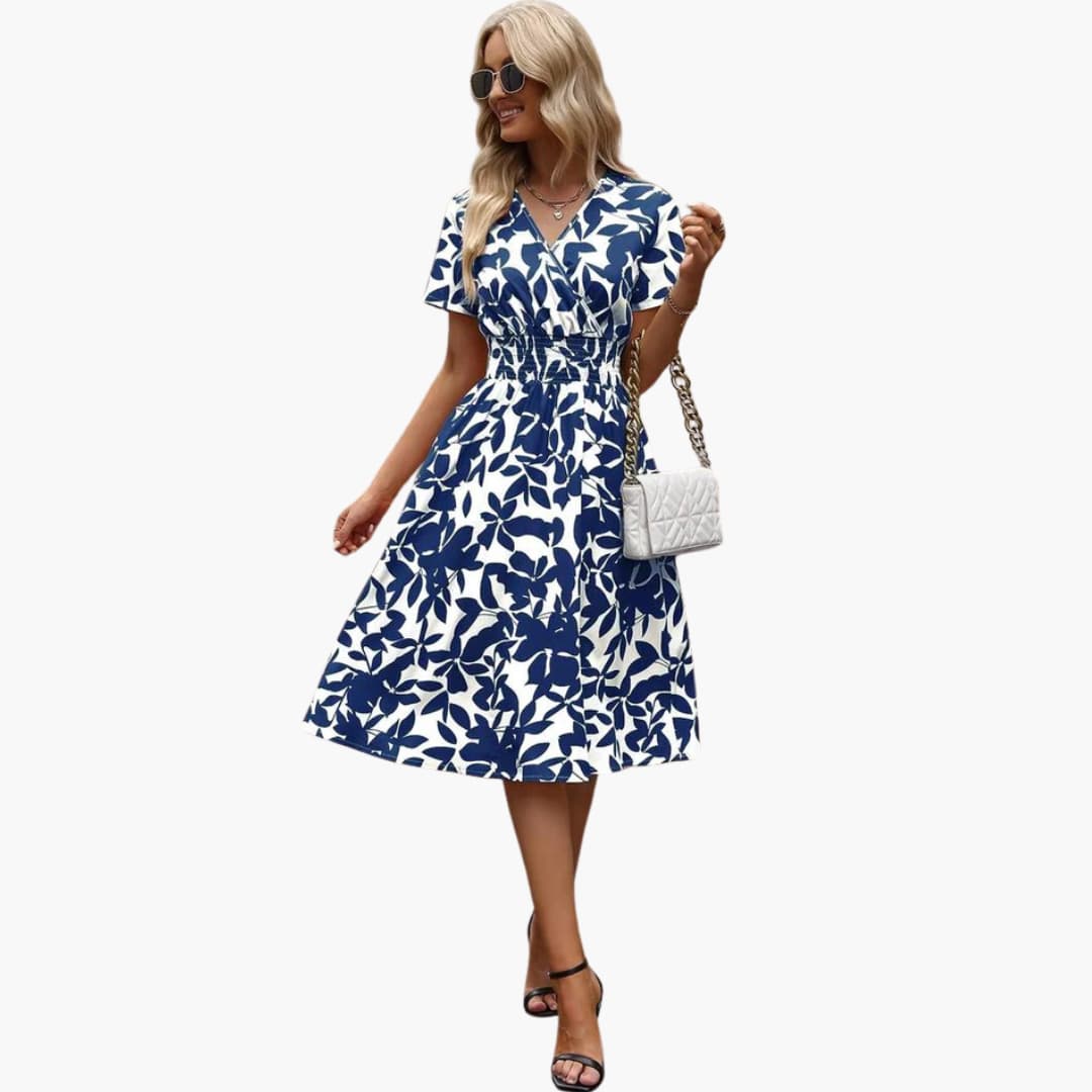 Women's Wrap Dress with V-Neck and Elastic Waist