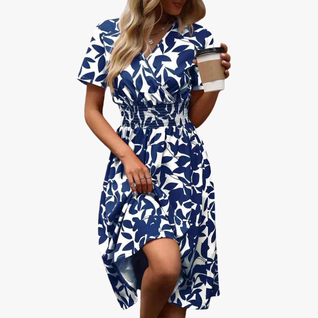Women's Wrap Dress with V-Neck and Elastic Waist