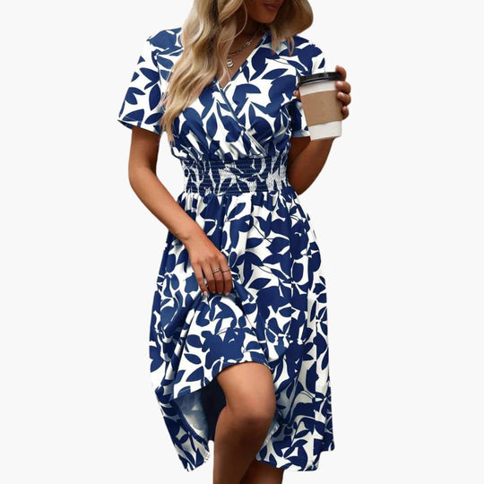 Women's Wrap Dress with V-Neck and Elastic Waist