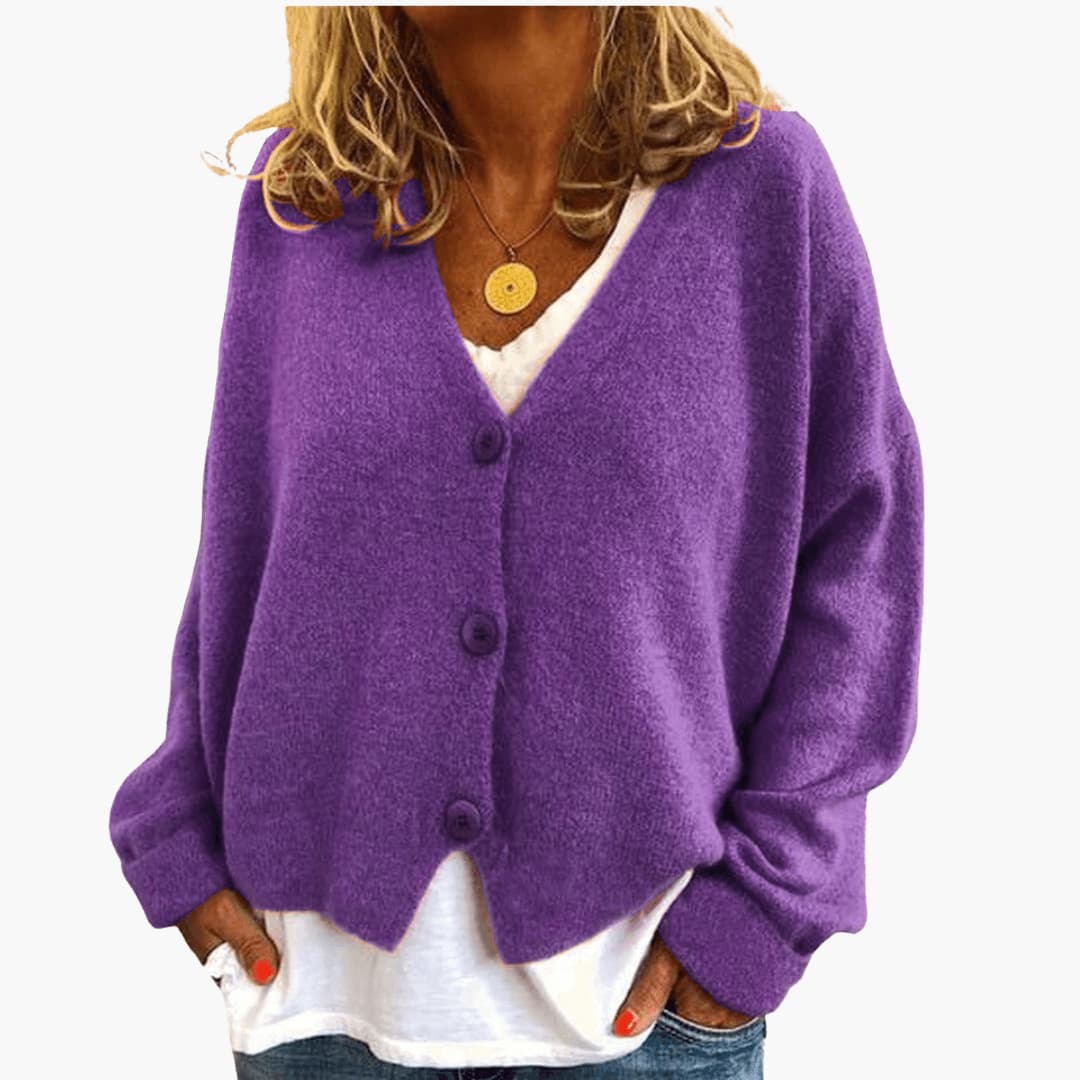 Women's Knitted Button Cardigan with V-Neckline and Long Sleeves