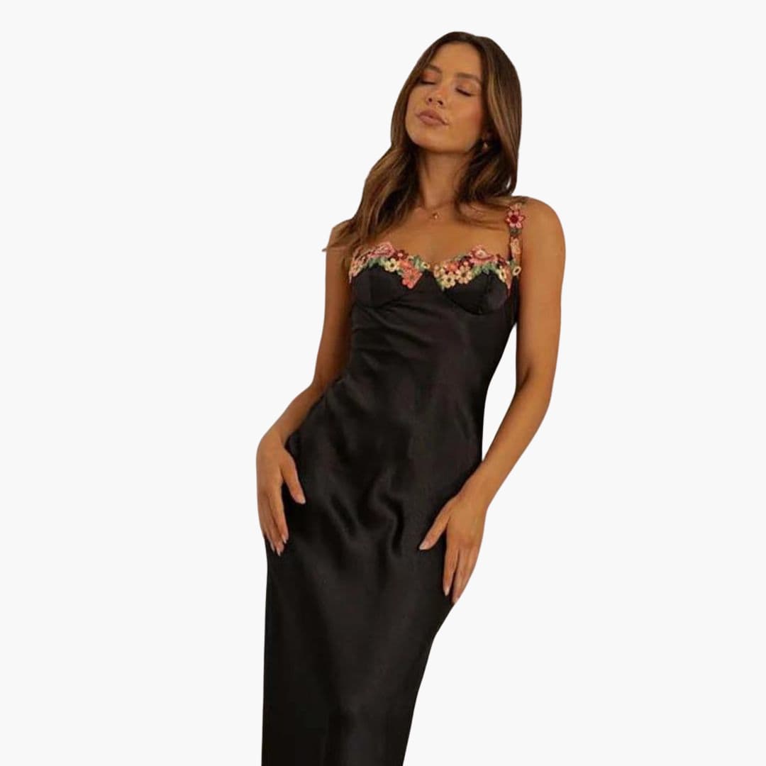 Women’s Embroidered Sleeveless Dress with Spaghetti Straps