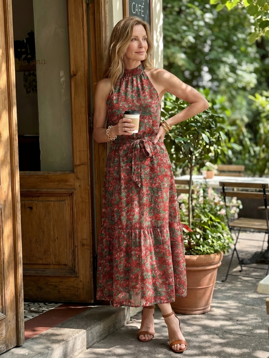 Anise | High Neck Floral Tiered Midi Dress