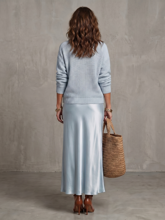 Luciana | Bias Fall Satin Skirt Knit Layer Set