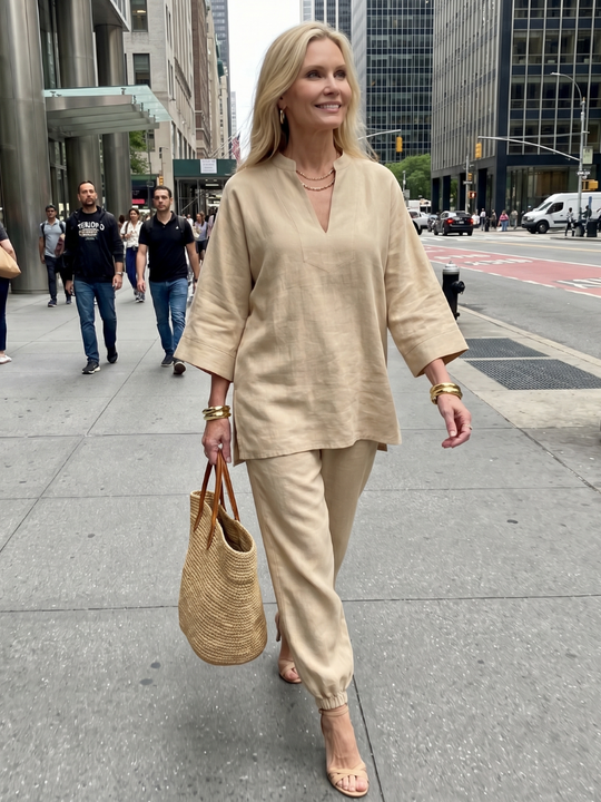 Georgiana | V Neck Tunic Gathered Trouser Set