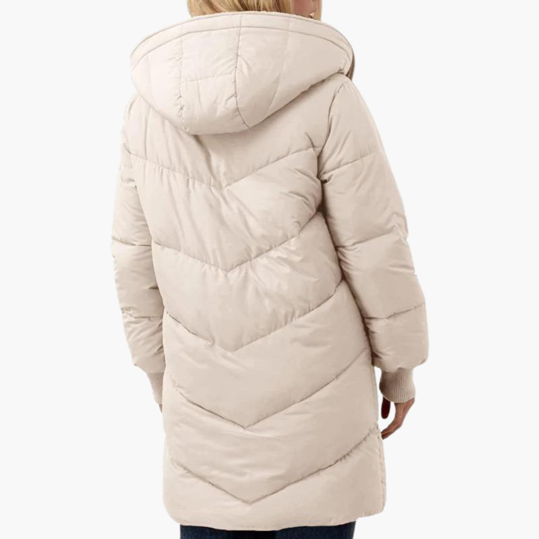 Women’s Hooded Puffer Coat with Fleece Lining and Slim Fit