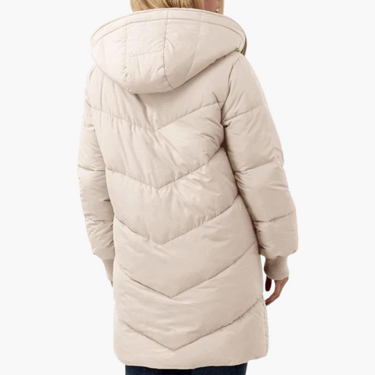 Women’s Hooded Puffer Coat with Fleece Lining and Slim Fit