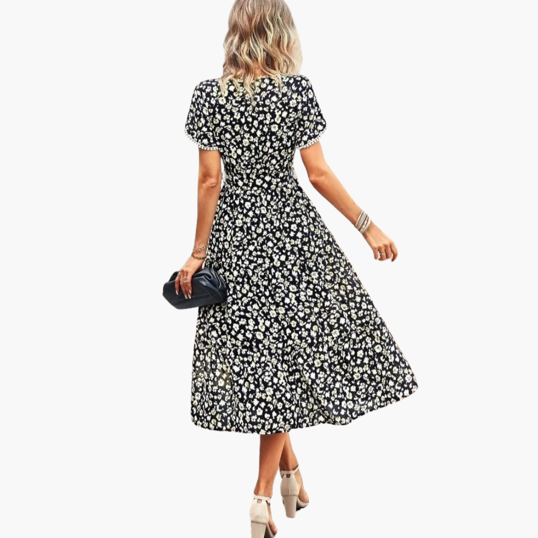 Women’s Floral Wrap Midi Dress with V-Neck
